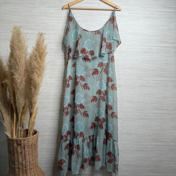 Free People dress or maxi top floral sheer slip ruffled strappy slit boho Medium - Picture 7 of 10